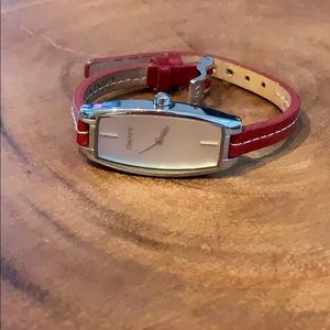 DKNY Watch With Red Leather Band